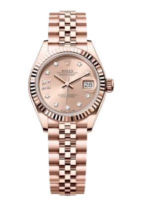 Rolex Lady-Datejust 28 Oyster Perpetual 18 ct Everose gold rosé colour, diamond-set dial Jubilee band Reference 279175