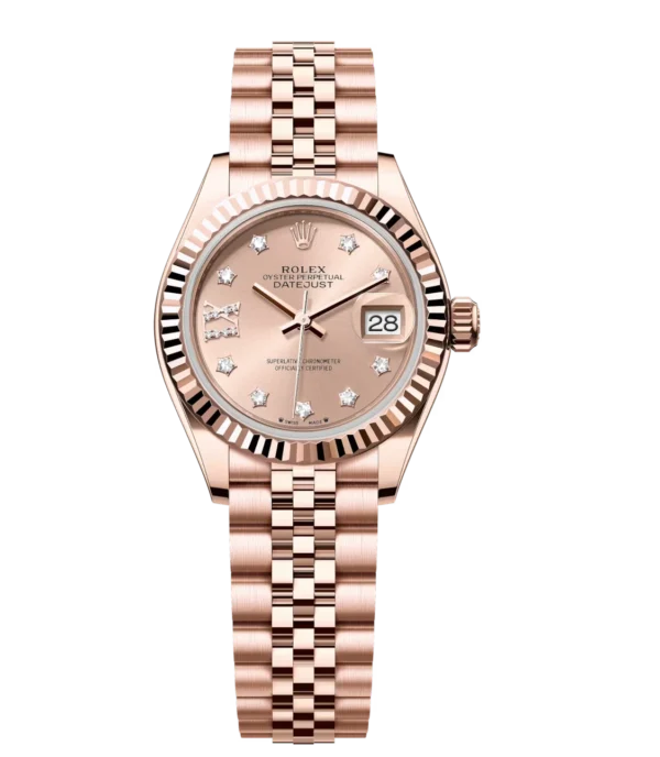 Rolex Lady-Datejust 28 Oyster Perpetual 18 ct Everose gold rosé colour, diamond-set dial Jubilee band Reference 279175