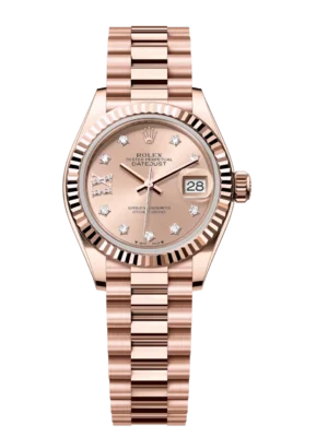 Rolex Lady-Datejust 28 Oyster Perpetual 18 ct Everose gold rosé colour, diamond-set dial President band Reference 279175