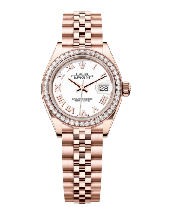 Rolex Lady-Datejust 28 Oyster Perpetual 18 ct Everose gold white dial Jubilee band Reference 279135RBR