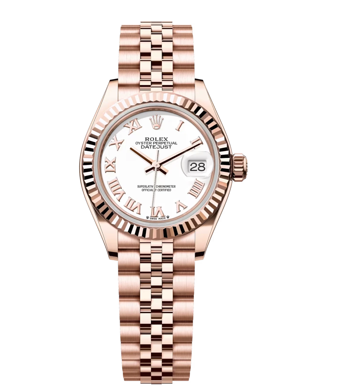 Rolex Lady-Datejust 28 Oyster Perpetual 18 ct Everose gold white dial ...