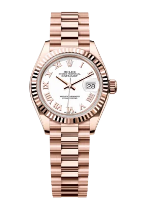 Rolex Lady-Datejust 28 Oyster Perpetual 18 ct Everose gold white dial President band Reference 279175