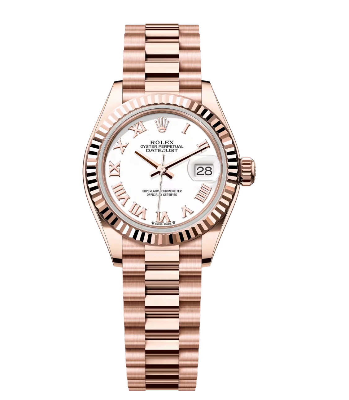 Rolex Lady-Datejust 28 Oyster Perpetual 18 ct Everose gold white dial ...