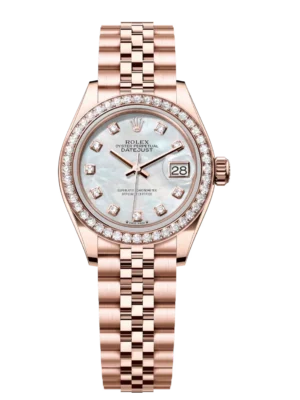 Rolex Lady-Datejust 28 Oyster Perpetual 18 ct Everose gold white mother-of-pearl, diamond-set dial Jubilee band Reference 279135RBR