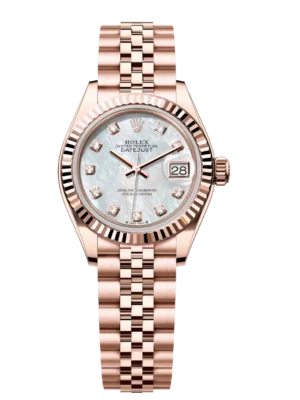 Rolex Lady-Datejust 28 Oyster Perpetual 18 ct Everose gold white mother-of-pearl, diamond-set dial Jubilee band Reference 279175