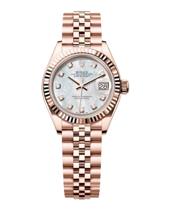 Rolex Lady-Datejust 28 Oyster Perpetual 18 ct Everose gold white mother-of-pearl, diamond-set dial Jubilee band Reference 279175