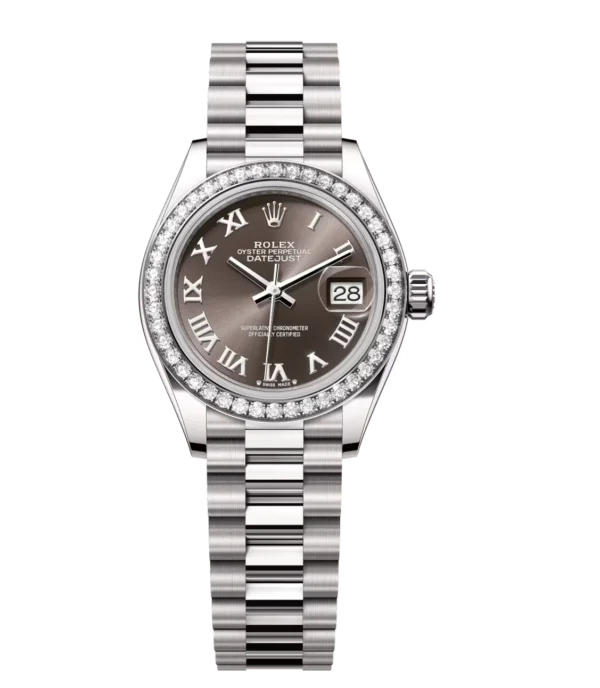 Rolex Lady-Datejust 28 Oyster Perpetual 18 ct white gold dark grey dial President band Reference 279139RBR