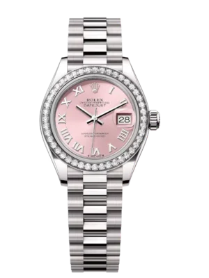 Rolex Lady-Datejust 28 Oyster Perpetual 18 ct white gold pink dial President band Reference 279139RBR