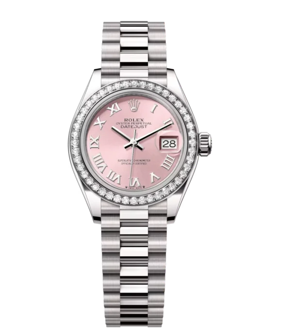 Rolex Lady-Datejust 28 Oyster Perpetual 18 ct white gold pink dial President band Reference 279139RBR