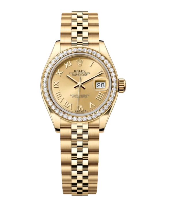 Rolex Lady-Datejust 28 Oyster Perpetual 18 ct yellow gold champagne-colour dial Jubilee band Reference 279138RBR
