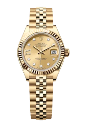 Rolex Lady-Datejust 28 Oyster Perpetual 18 ct yellow gold champagne colour, diamond-set dial Jubilee band Reference 279178
