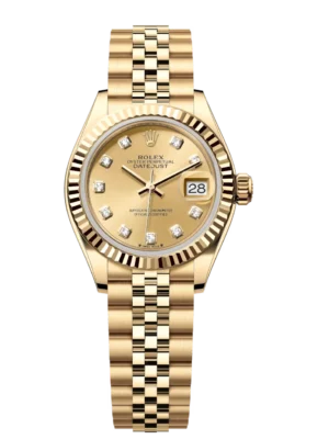 Rolex Lady-Datejust 28 Oyster Perpetual 18 ct yellow gold champagne colour, diamond-set dial Jubilee band Reference 279178