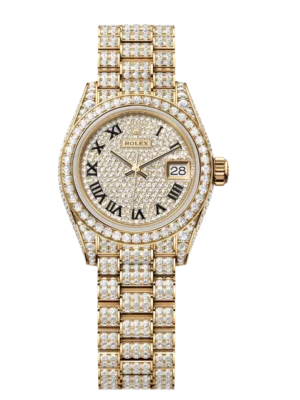 Rolex Lady-Datejust 28 Oyster Perpetual 18 ct yellow gold diamond-paved dial diamond-set President band Reference 279458RBR