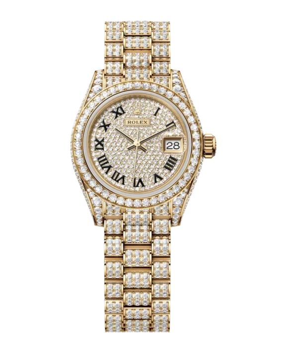 Rolex Lady-Datejust 28 Oyster Perpetual 18 ct yellow gold diamond-paved dial diamond-set President band Reference 279458RBR