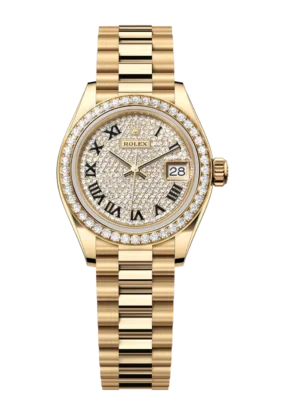 Rolex Lady-Datejust 28 Oyster Perpetual 18 ct yellow gold diamond-paved dial President band Reference 279138RBR