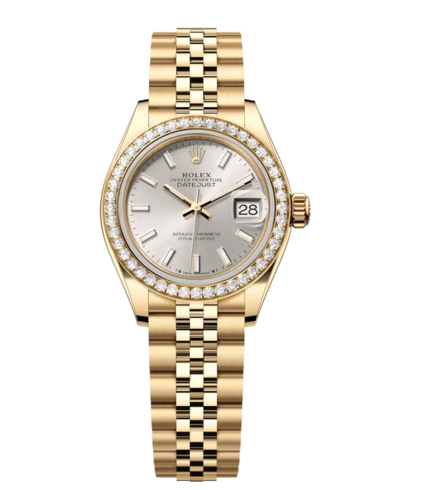 Rolex Lady-Datejust 28 Oyster Perpetual 18 ct yellow gold silver dial Jubilee band Reference 279138RBR