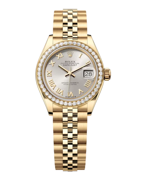 Rolex Lady-Datejust 28 Oyster Perpetual 18 ct yellow gold silver dial Jubilee band Reference 279138RBR