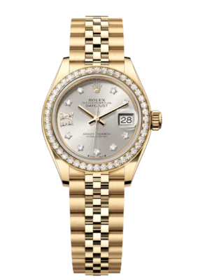 Rolex Lady-Datejust 28 Oyster Perpetual 18 ct yellow gold silver, diamond-set dial Jubilee band Reference 279138RBR