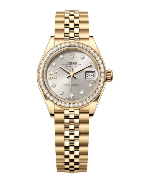 Rolex Lady-Datejust 28 Oyster Perpetual 18 ct yellow gold silver, diamond-set dial Jubilee band Reference 279138RBR