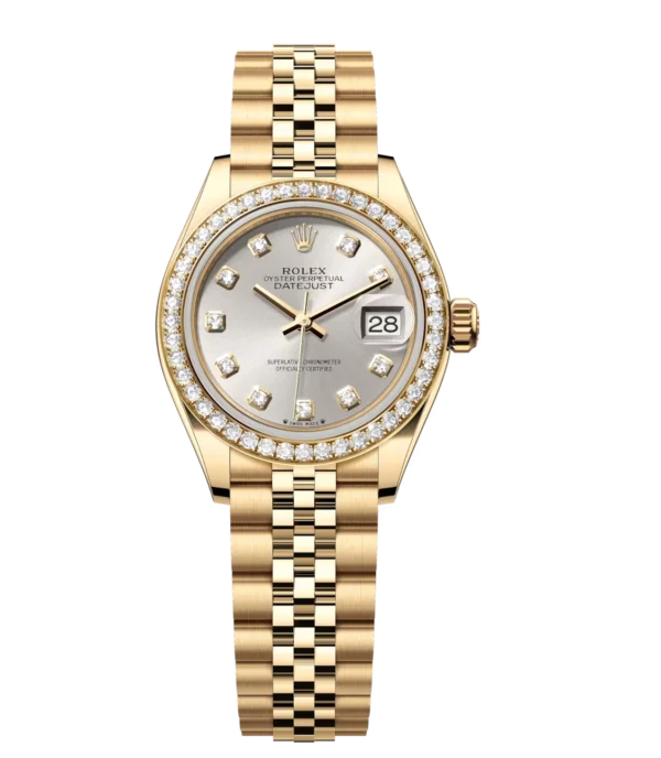 Rolex Lady-Datejust 28 Oyster Perpetual 18 ct yellow gold silver, diamond-set dial Jubilee band Reference 279138RBR