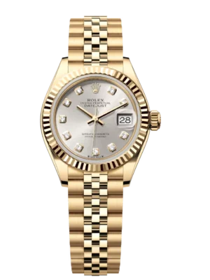 Rolex Lady-Datejust 28 Oyster Perpetual 18 ct yellow gold silver, diamond-set dial Jubilee band Reference 279178