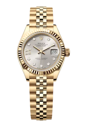 Rolex Lady-Datejust 28 Oyster Perpetual 18 ct yellow gold silver, diamond-set dial Jubilee band Reference 279178