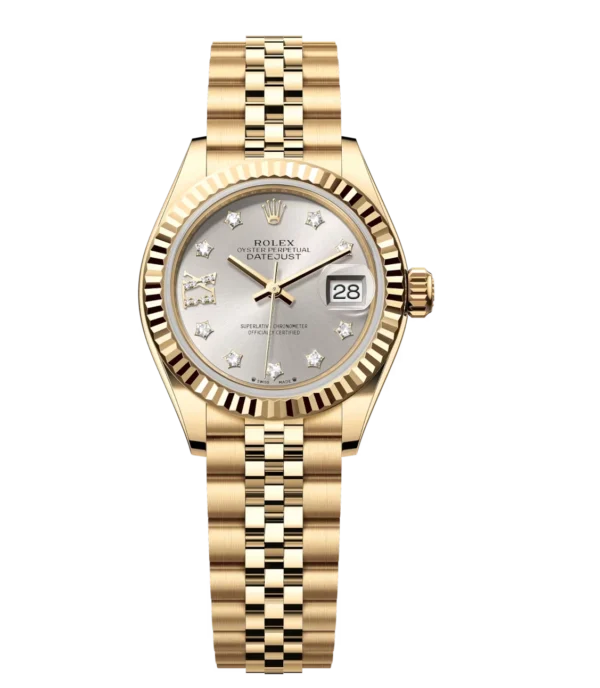 Rolex Lady-Datejust 28 Oyster Perpetual 18 ct yellow gold silver, diamond-set dial Jubilee band Reference 279178