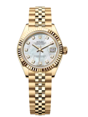 Rolex Lady-Datejust 28 Oyster Perpetual 18 ct yellow gold white mother-of-pearl, diamond-set dial Jubilee band Reference 279178