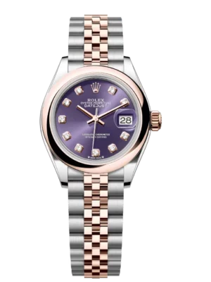 Rolex Lady-Datejust 28 Oyster Perpetual Oystersteel and Everose gold aubergine, diamond-set dial Jubilee band Reference 279161