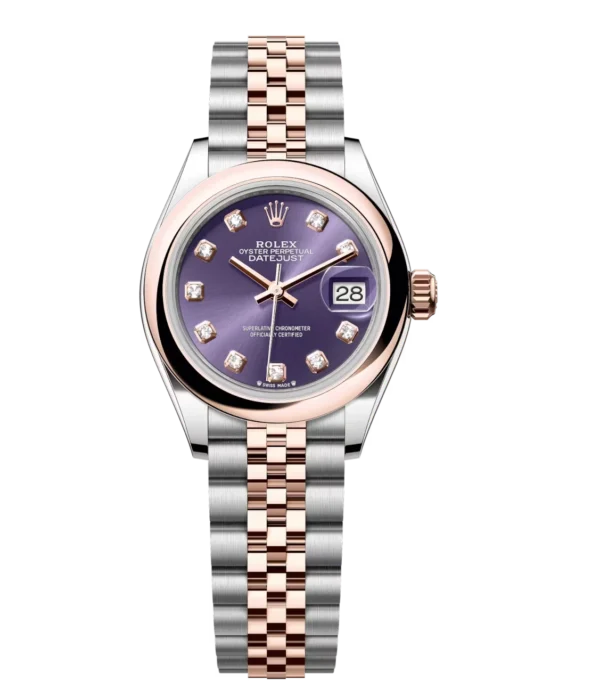 Rolex Lady-Datejust 28 Oyster Perpetual Oystersteel and Everose gold aubergine, diamond-set dial Jubilee band Reference 279161