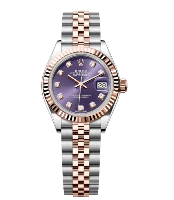 Rolex Lady-Datejust 28 Oyster Perpetual Oystersteel and Everose gold aubergine, diamond-set dial Jubilee band Reference 279171