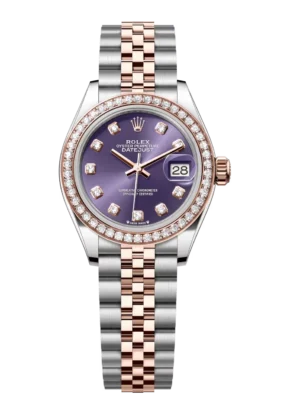 Rolex Lady-Datejust 28 Oyster Perpetual Oystersteel and Everose gold aubergine, diamond-set dial Jubilee band Reference 279381RBR