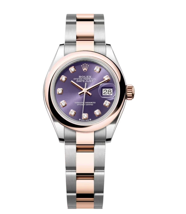 Rolex Lady-Datejust 28 Oyster Perpetual Oystersteel and Everose gold aubergine, diamond-set dial Oyster band Reference 279161