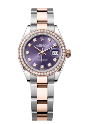 Rolex Lady-Datejust 28 Oyster Perpetual Oystersteel and Everose gold aubergine, diamond-set dial Oyster band Reference 279381RBR