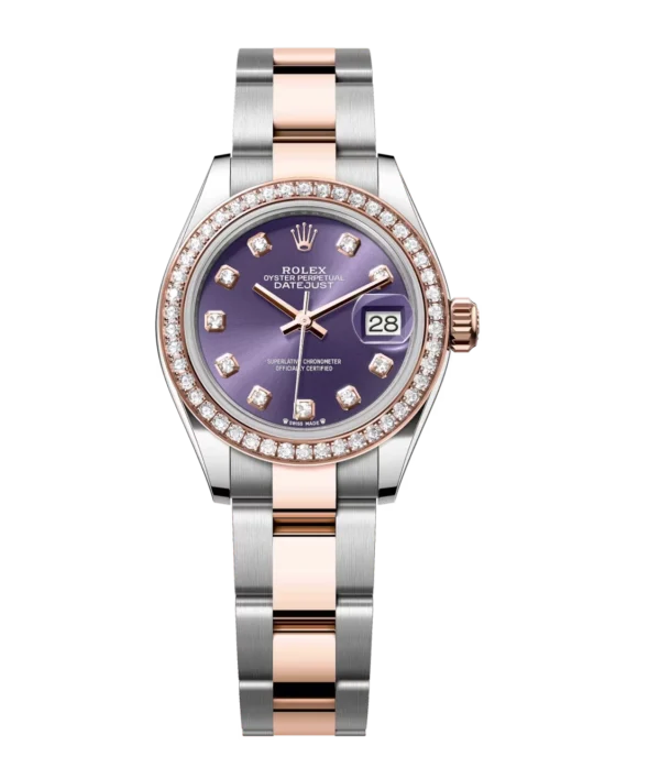 Rolex Lady-Datejust 28 Oyster Perpetual Oystersteel and Everose gold aubergine, diamond-set dial Oyster band Reference 279381RBR