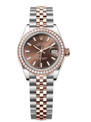 Rolex Lady-Datejust 28 Oyster Perpetual Oystersteel and Everose gold chocolate dial Jubilee band Reference 279381RBR