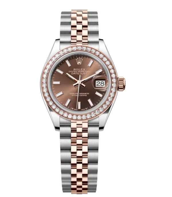 Rolex Lady-Datejust 28 Oyster Perpetual Oystersteel and Everose gold chocolate dial Jubilee band Reference 279381RBR