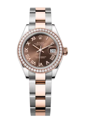 Rolex Lady-Datejust 28 Oyster Perpetual Oystersteel and Everose gold chocolate dial Oyster band Reference 279381RBR