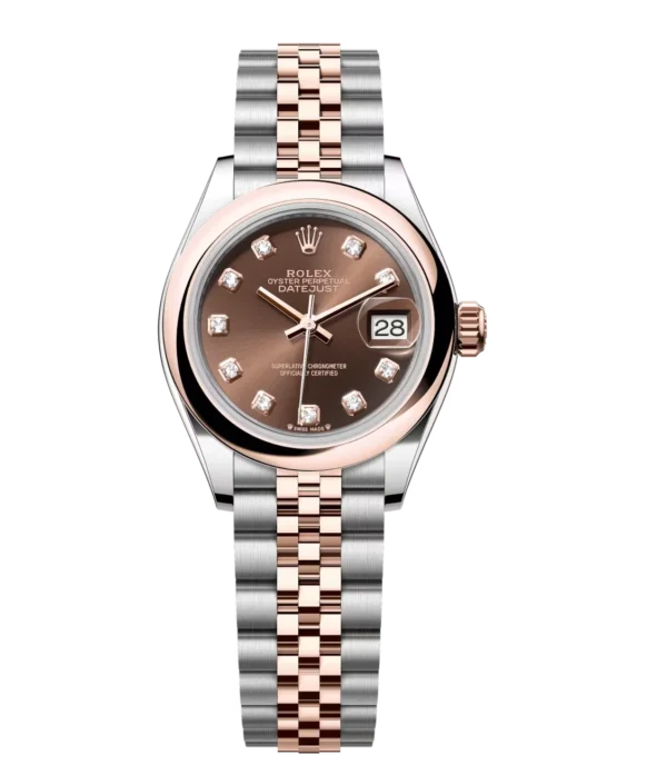 Rolex Lady-Datejust 28 Oyster Perpetual Oystersteel and Everose gold chocolate, diamond-set dial Jubilee band Reference 279161