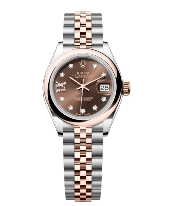 Rolex Lady-Datejust 28 Oyster Perpetual Oystersteel and Everose gold chocolate, diamond-set dial Jubilee band Reference 279161
