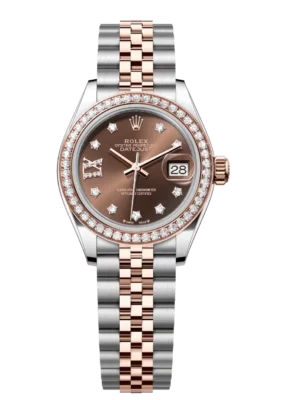 Rolex Lady-Datejust 28 Oyster Perpetual Oystersteel and Everose gold chocolate, diamond-set dial Jubilee band Reference 279381RBR