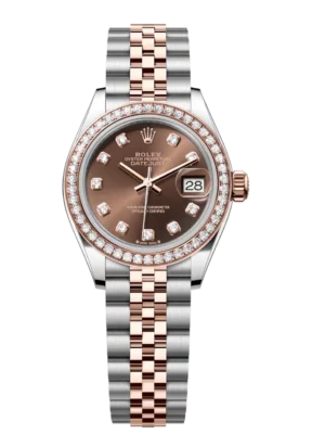 Rolex Lady-Datejust 28 Oyster Perpetual Oystersteel and Everose gold chocolate, diamond-set dial Jubilee band Reference 279381RBR