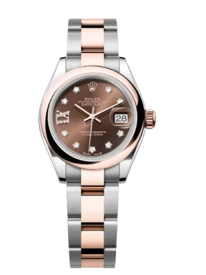 Rolex Lady-Datejust 28 Oyster Perpetual Oystersteel and Everose gold chocolate, diamond-set dial Oyster band Reference 279161