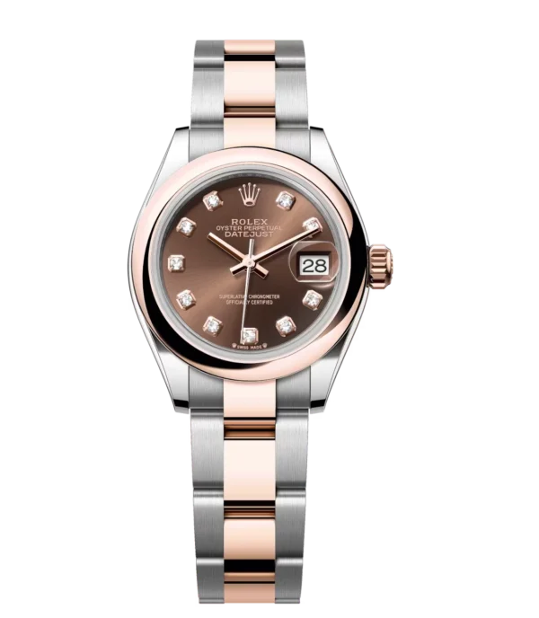 Rolex Lady-Datejust 28 Oyster Perpetual Oystersteel and Everose gold chocolate, diamond-set dial Oyster band Reference 279161