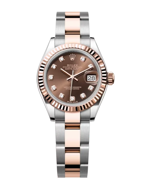 Rolex Lady-Datejust 28 Oyster Perpetual Oystersteel and Everose gold chocolate, diamond-set dial Oyster band Reference 279171