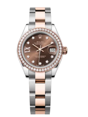 Rolex Lady-Datejust 28 Oyster Perpetual Oystersteel and Everose gold chocolate, diamond-set dial Oyster band Reference 279381RBR