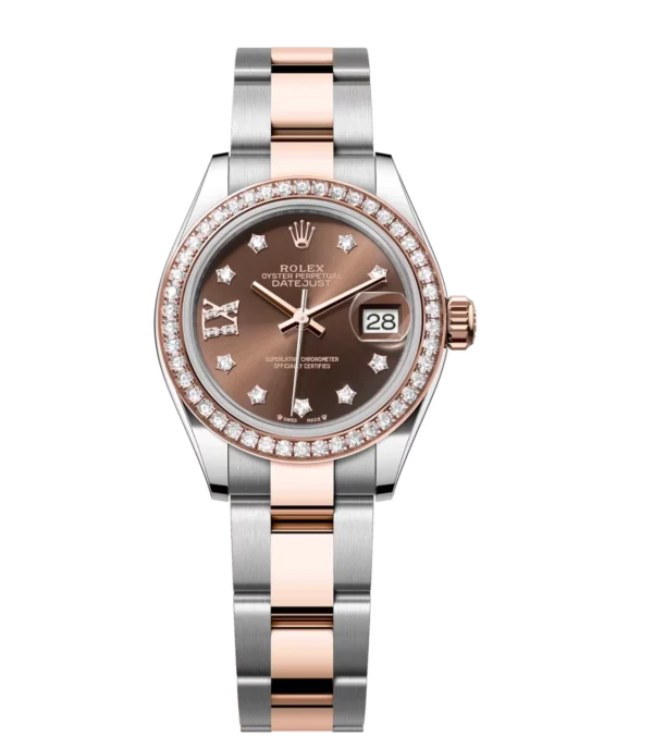 Rolex Lady-Datejust 28 Oyster Perpetual Oystersteel and Everose gold chocolate, diamond-set dial Oyster band Reference 279381RBR
