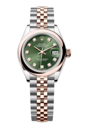 Rolex Lady-Datejust 28 Oyster Perpetual Oystersteel and Everose gold olive-green, diamond-set dial Jubilee band Reference 279161