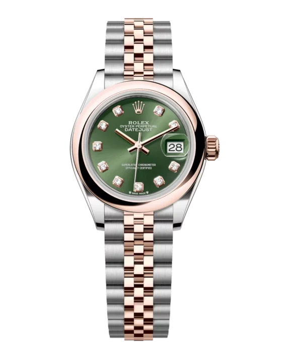 Rolex Lady-Datejust 28 Oyster Perpetual Oystersteel and Everose gold olive-green, diamond-set dial Jubilee band Reference 279161