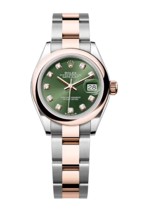 Rolex Lady-Datejust 28 Oyster Perpetual Oystersteel and Everose gold olive-green, diamond-set dial Oyster band Reference 279161